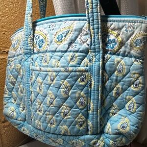 Vintage Vera Bradley Light Blue Paisley Quilted Tote EUC